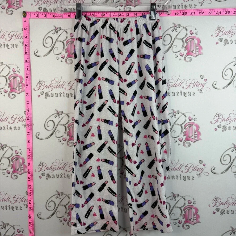 Nicole Miller pants makeup White Pajama Pants with Pink & Purple Lipstick Print